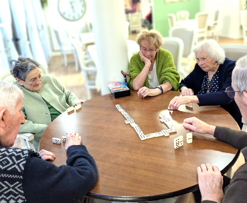 LORSQUE LES RÉSIDENTS SE RÉUNISSENT  AUTOUR DU DOMINO CHAQUE APRÈS-MIDI
