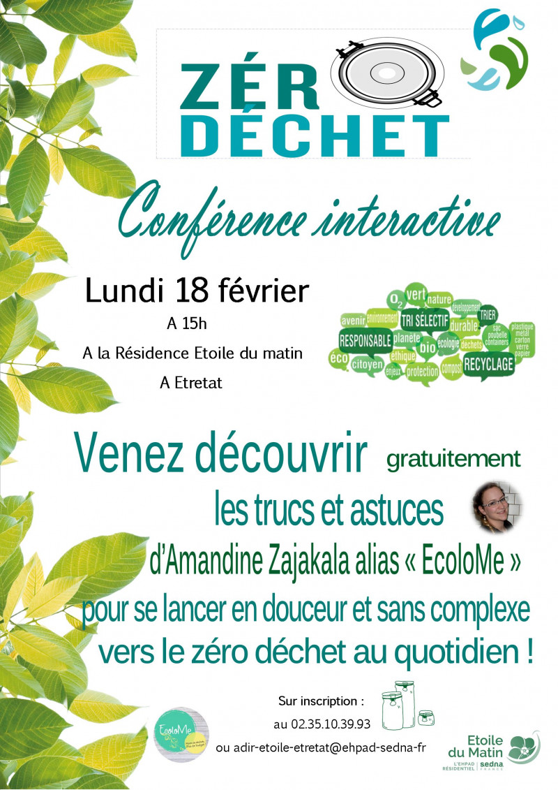 LA RÉSIDENCE ETOILE DU MATIN  VOUS INVITE  A LA CONFÉRENCE ZÉRO DÉCHET