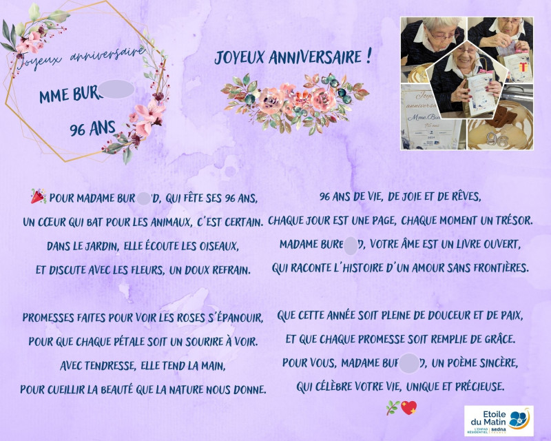 Joyeux anniversaire  Mme BUR..... 96 ANS
