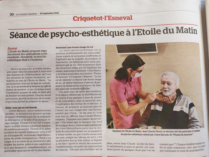 Article du Courrier Cauchois du 30/09/2022 sur l'atelier socio-esthétique