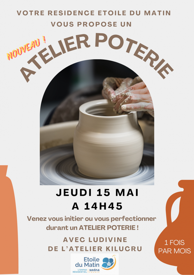 Vendredi 2 mai et jeudi 15 mai – Atelier poterie
