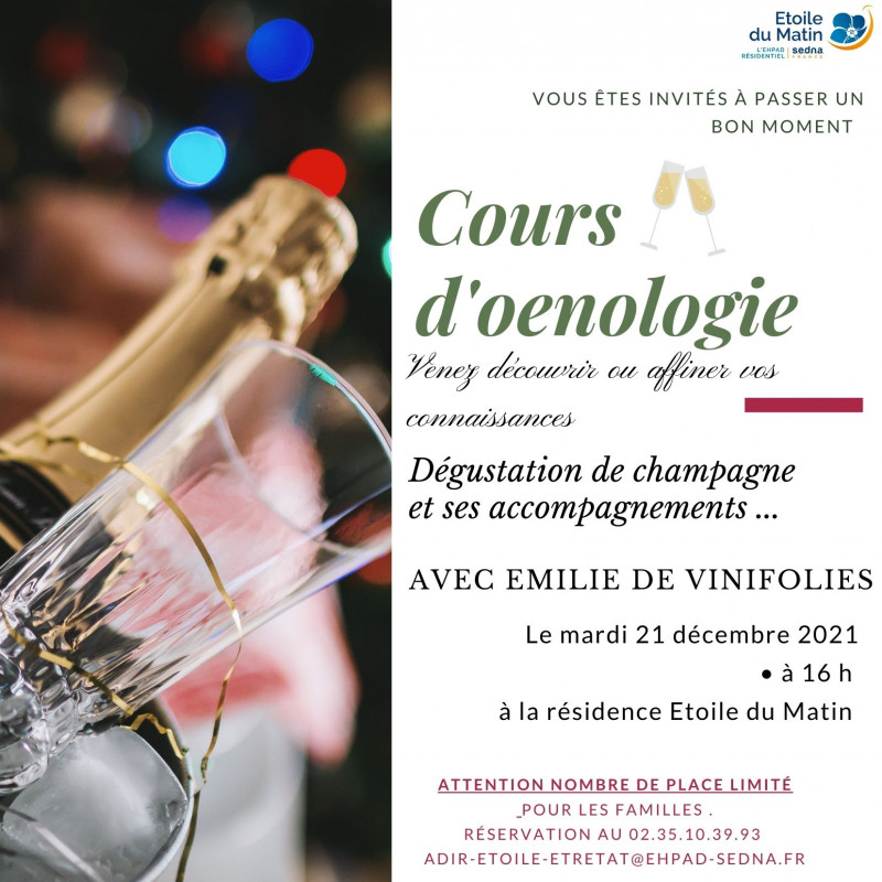 Dans votre résidence en Décembre : cours d'oenologie sur le Champagne !