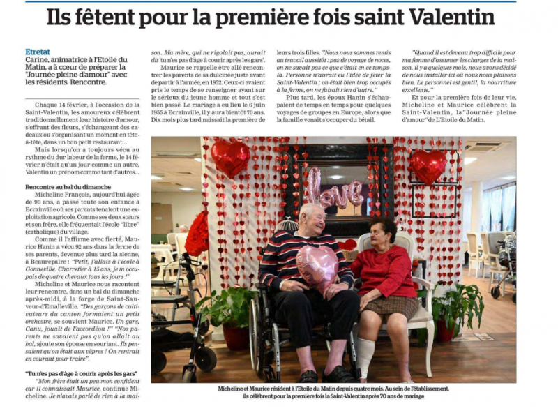 En première page ! L'amour de M. et Mme H…à l'honneur pour la Saint-Valentin dans le Courrier Cauchois
