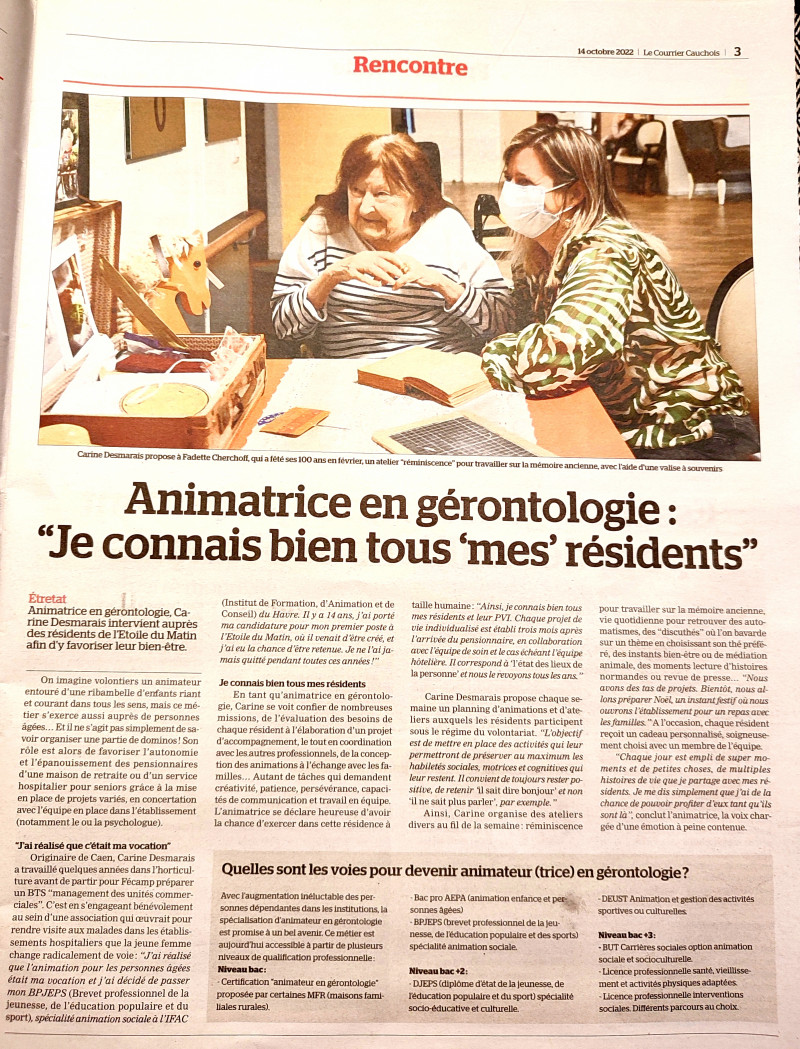 Rencontre : Animatrice en gérontologie .