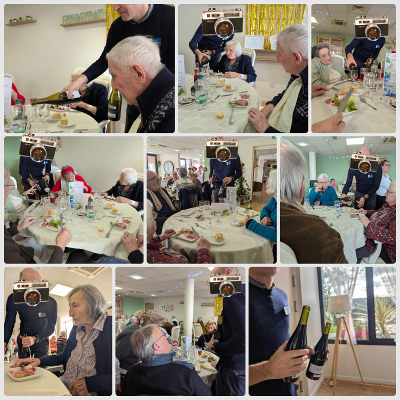 Familles et résidents réunis autour du Beaujolais