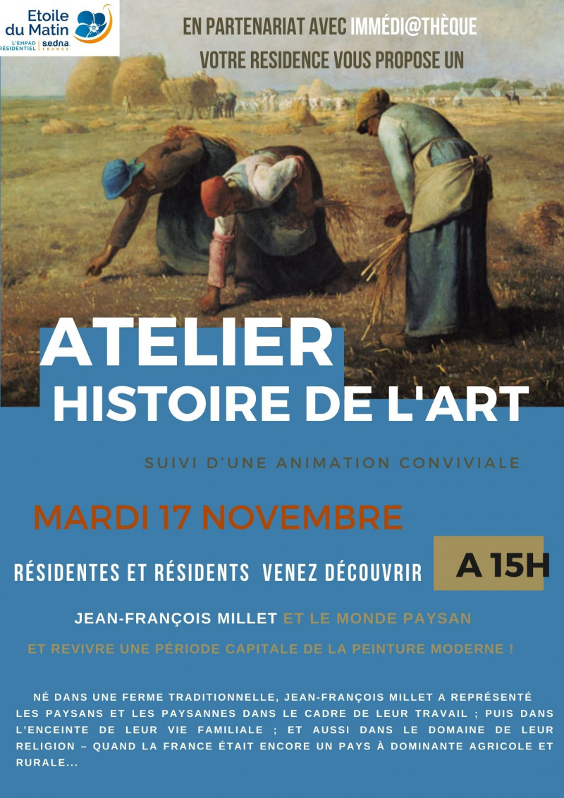 Prochainement ATELIER HISTOIRE DE L'ART en partenariat avec IMMEDI@THEQUE